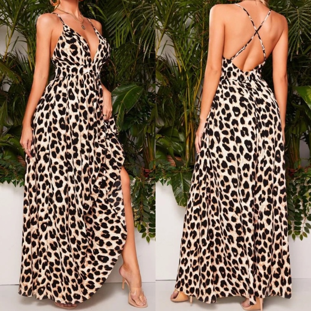 Boho leopard print maxi dress NWT